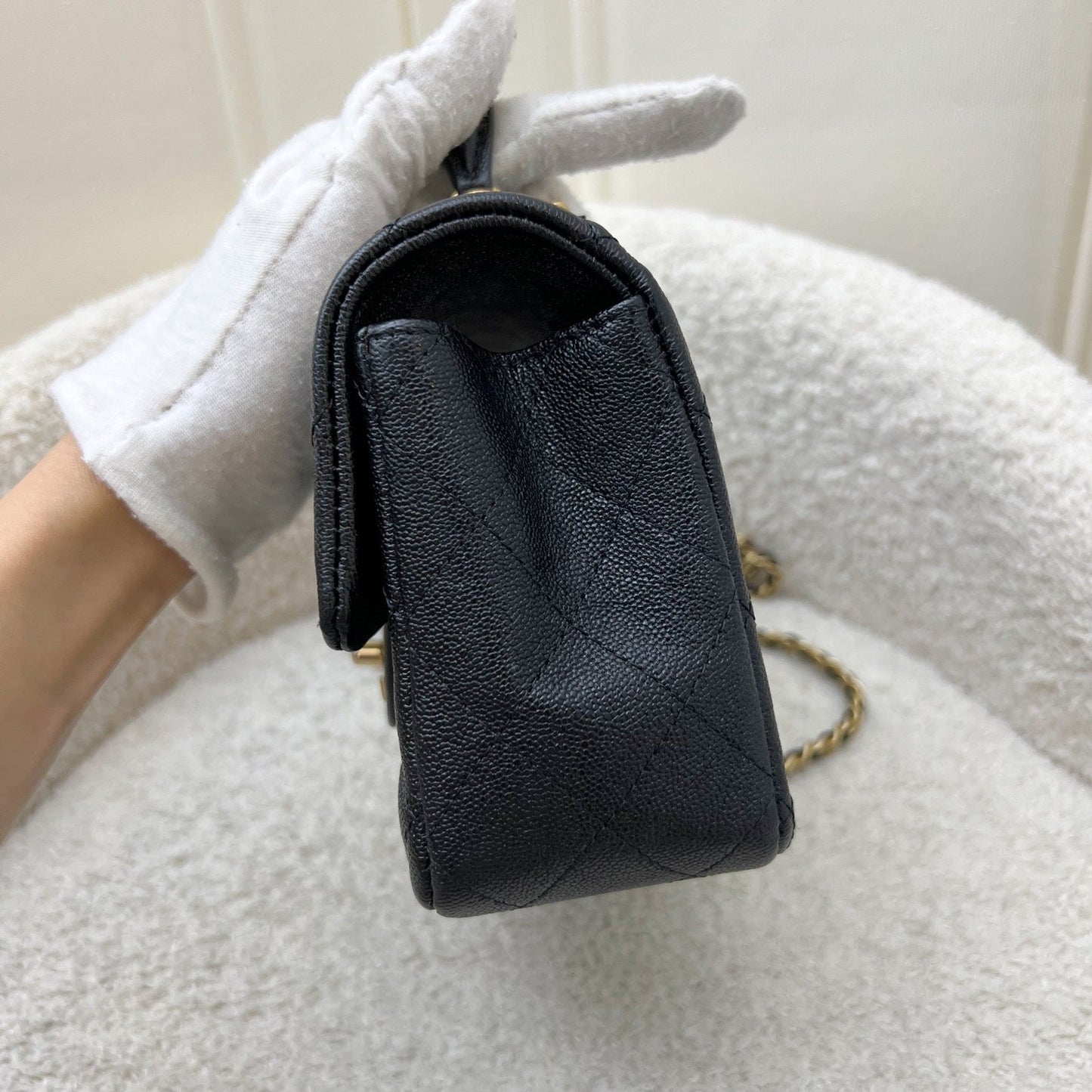 Chanel Top Handle Mini Rectangle Flap in 21S Black Caviar and AGHW Handbag