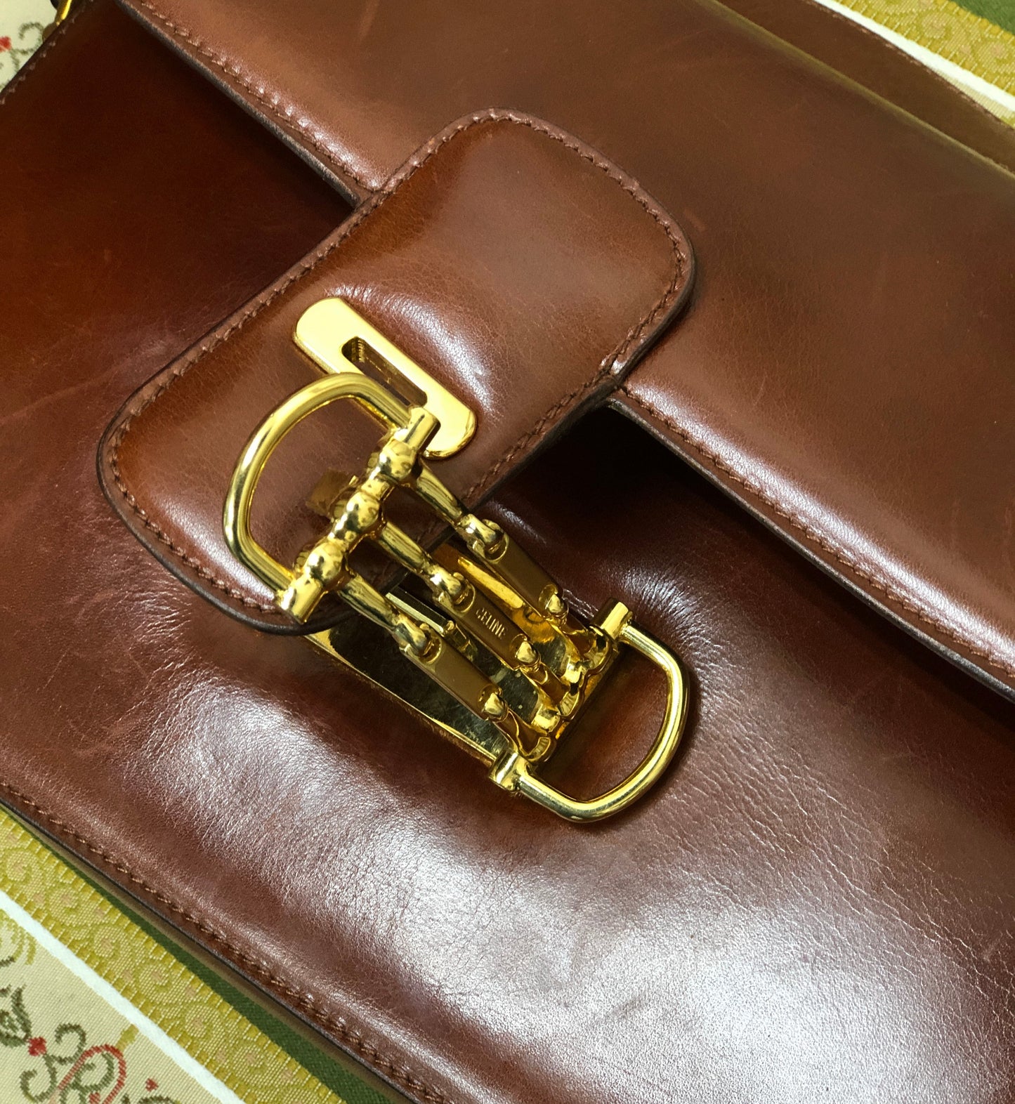 CELINE Three Horsebit Crossbody Shoulder bag Brown Old Celine jjcdny