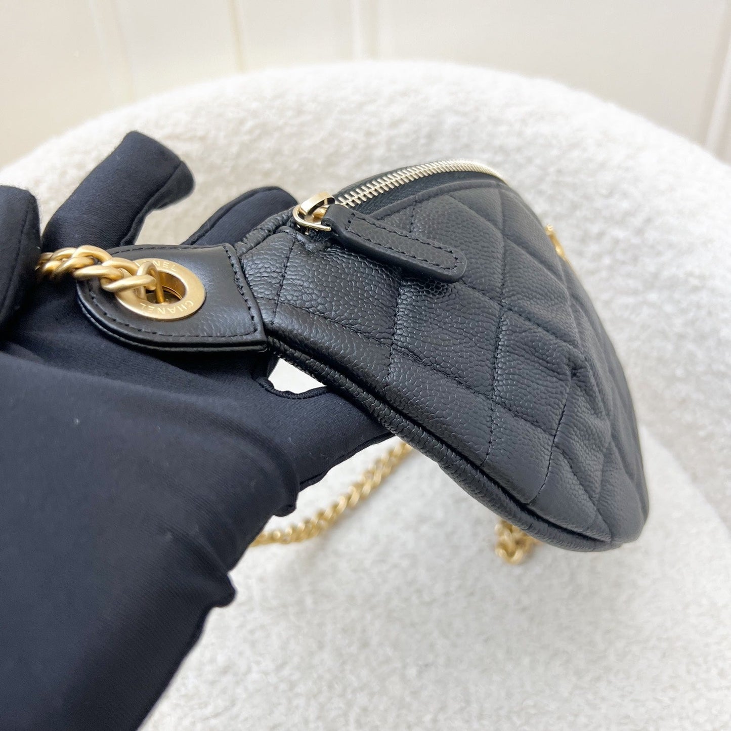 Chanel 24P Heart Adjustable Chain Waist Bag in Black Caviar and AGHW (Model: AP3761)