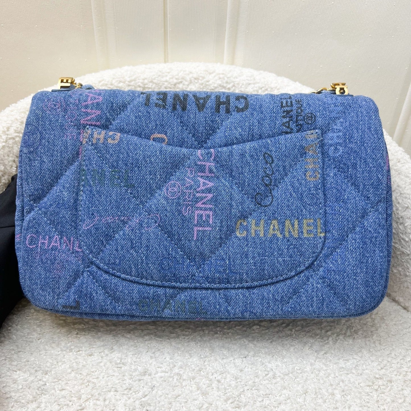 Chanel 22P Mood Medium Flap Bag in Blue Printed and AGHW (Model: AS3135)