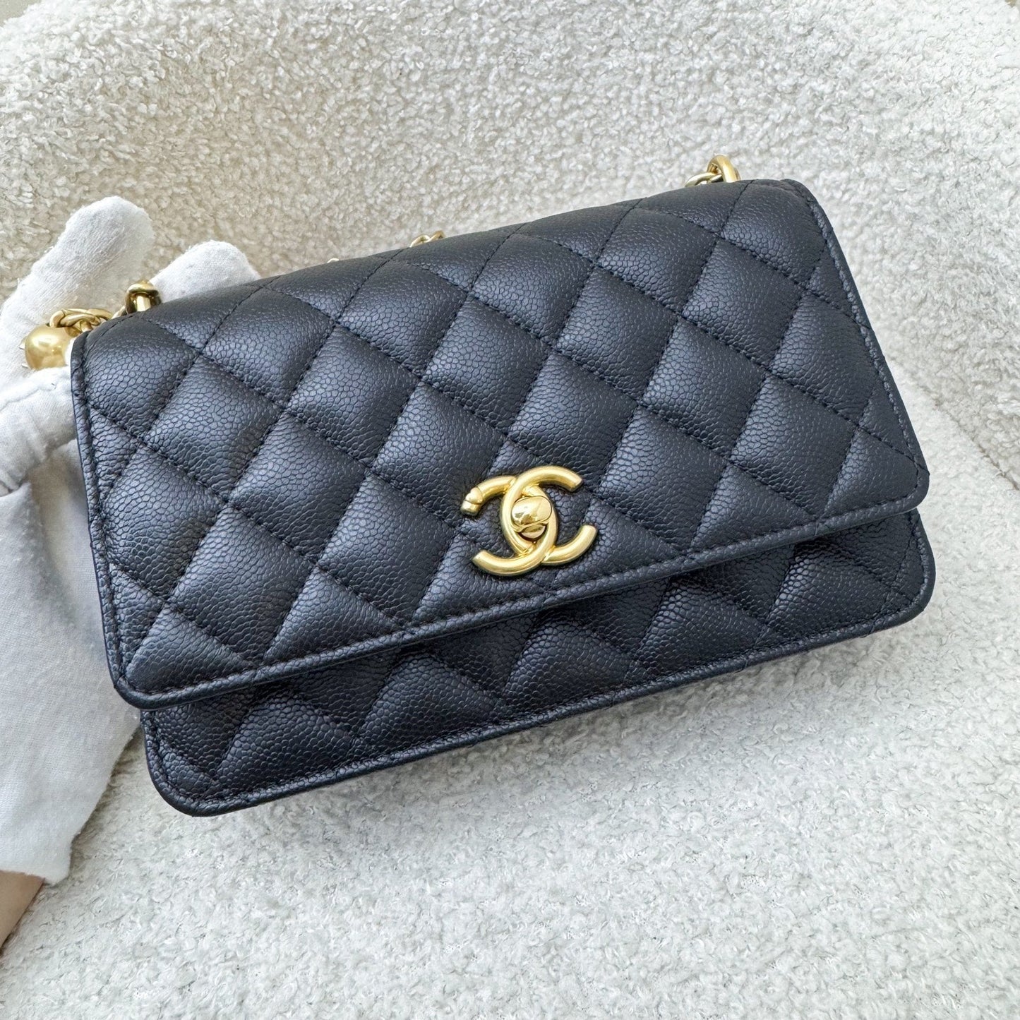 Chanel 24P Heart Adjustable Wallet on Chain WOC in Black Caviar and AGHW (Model: AP3201) Crossbody