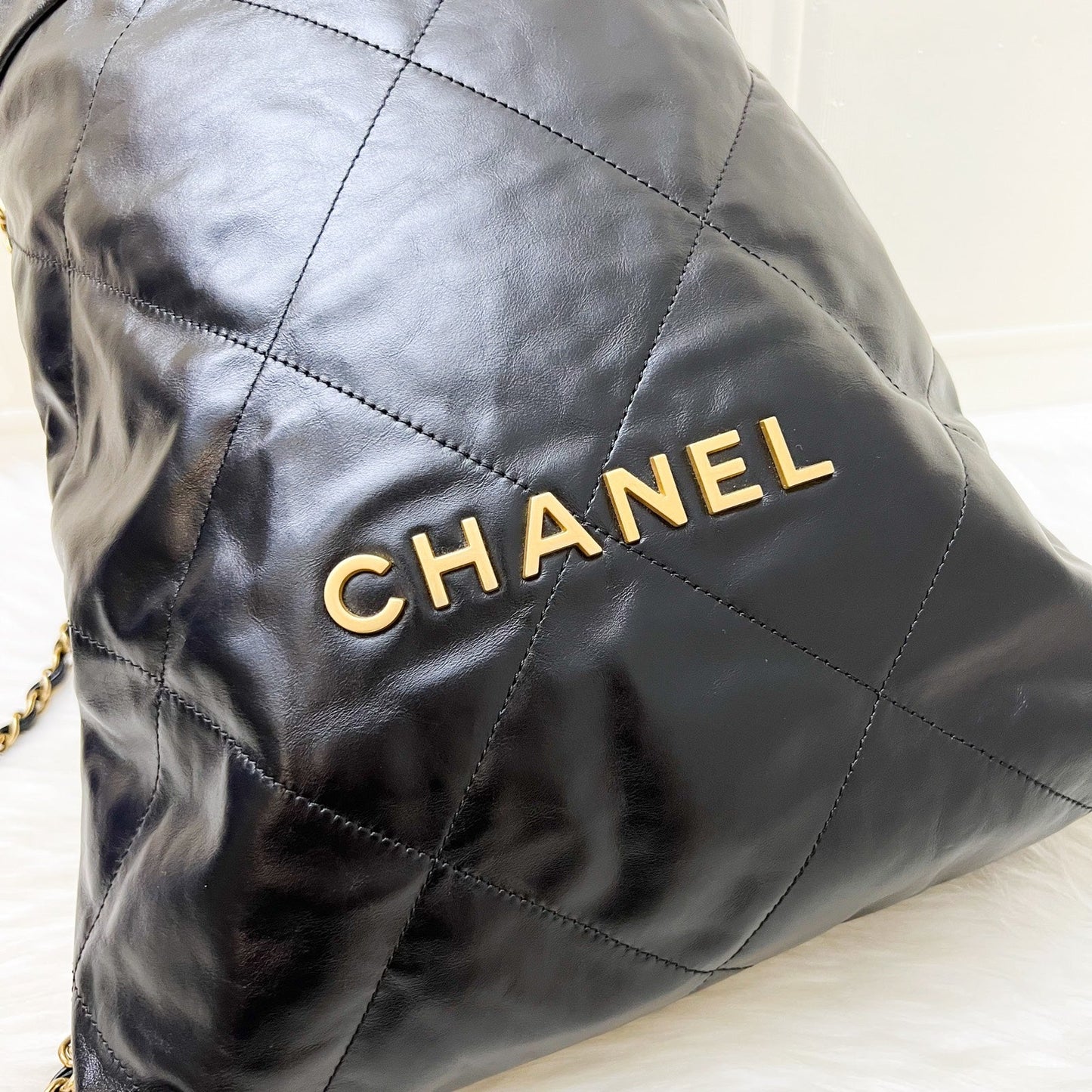 Chanel 22 Small Backpack in Black Shiny Calfskin and AGHW