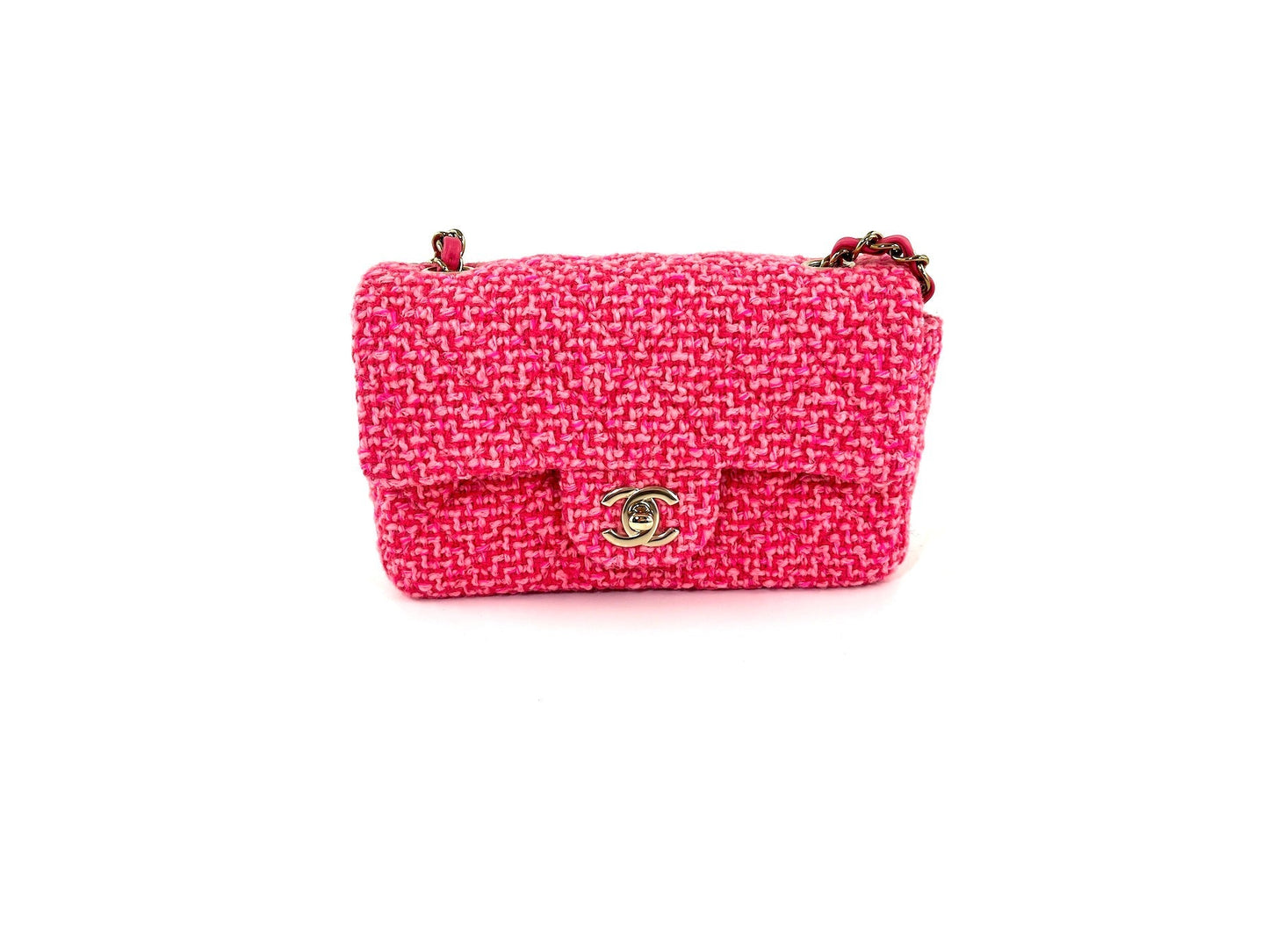 CHANEL Wool Tweed 2022 Pink Rectangular Mini Flap Bag