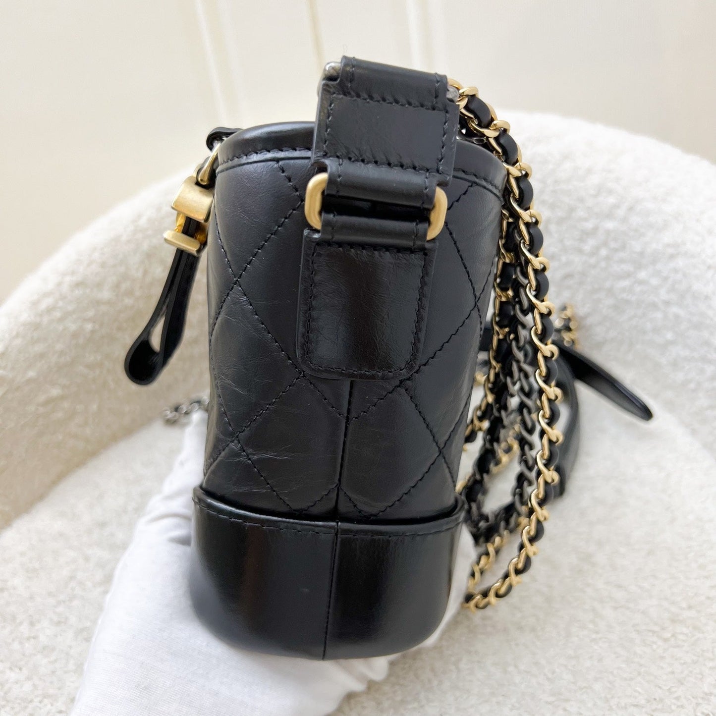 Chanel Small Gabrielle Hobo in Black Distressed Calfskin and 3 tone Hardware (Model: A91810) Shoulder Bag