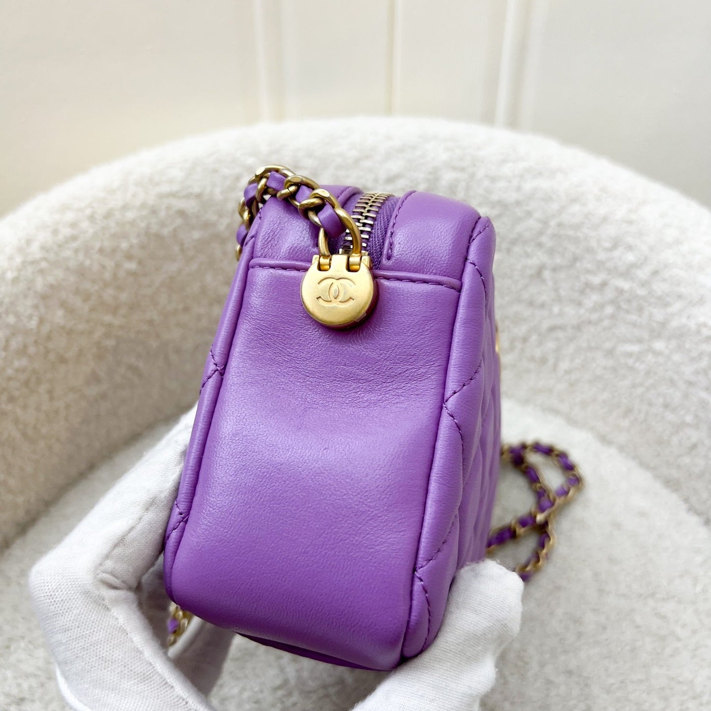 Chanel 22S Pearl Crush Camera Bag in Purple Lambskin AGHW (Model: AS3258)