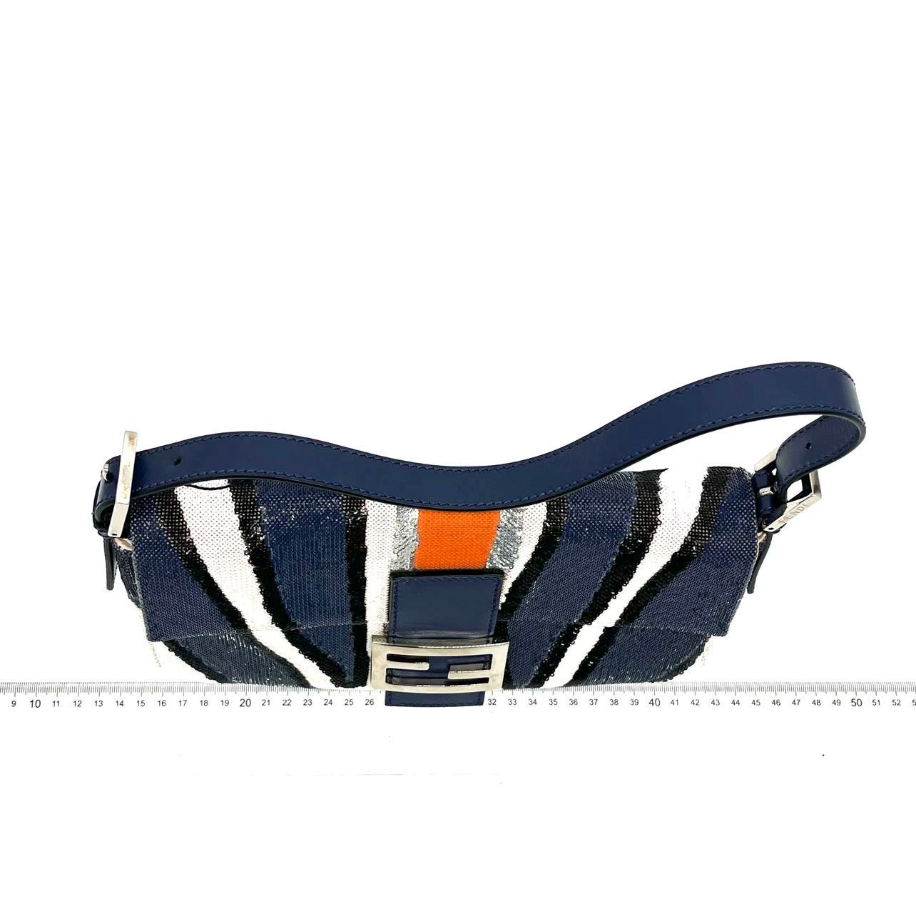 FENDI Baguette Zebra-Stripe Sequin Blue Orange White