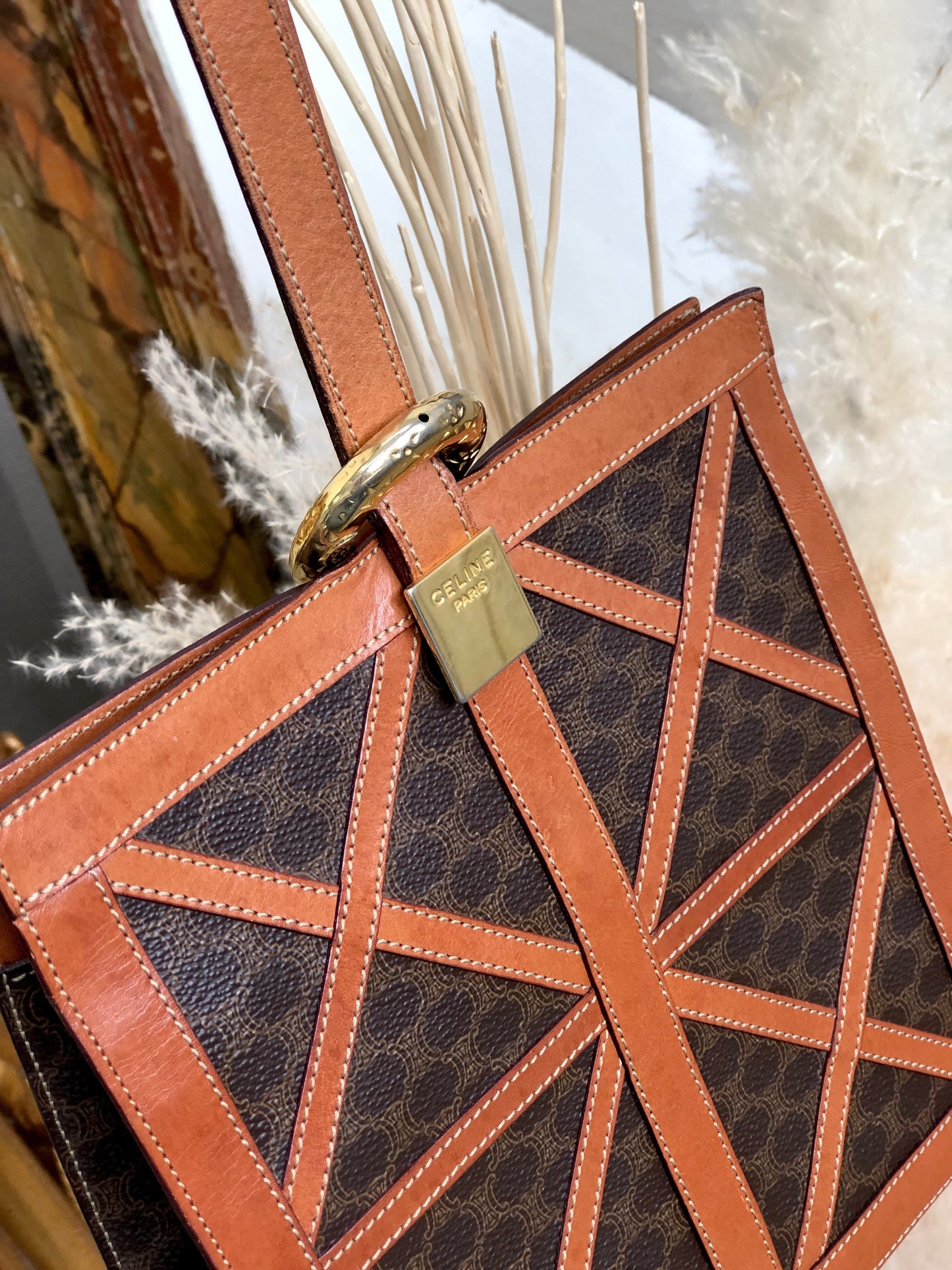 CELINE Macadam Starball One Shoulder bag Brown Old CELINE 8yfe4z