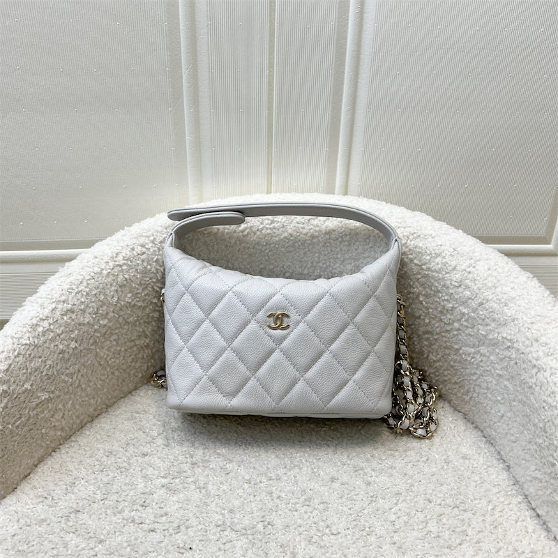 Chanel 25C Quilted Hobo Clutch on Chain in Light Grey Caviar and LGHW Shoulder Bag