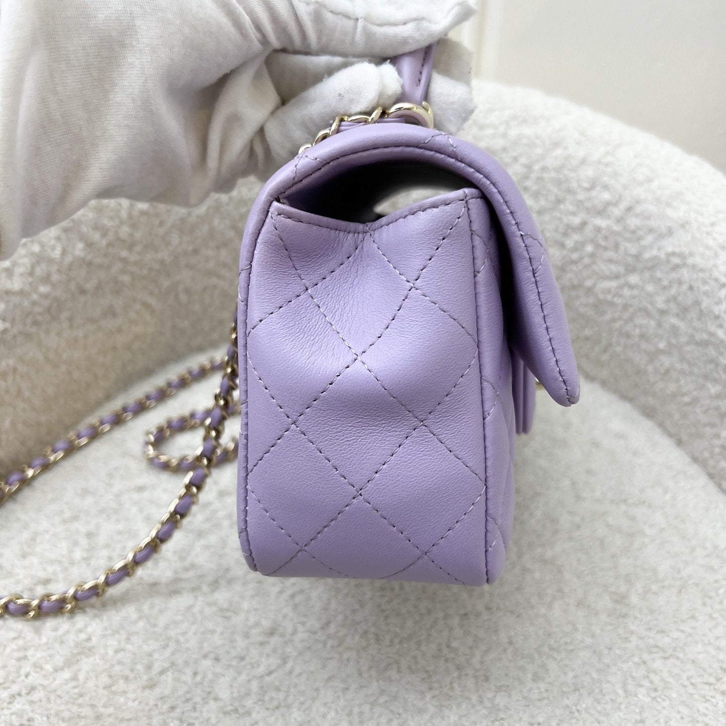 Chanel Top Handle Mini Rectangle Flap in 24P Lilac Lambskin LGHW (Model: AS2431) Handbag