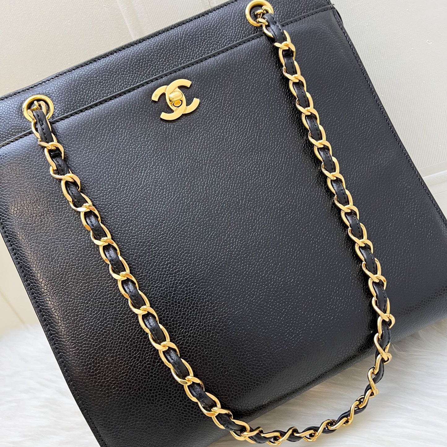 Chanel Tote Bag with CC Turnlock in Black Caviar and 24K Gold Plated HW
