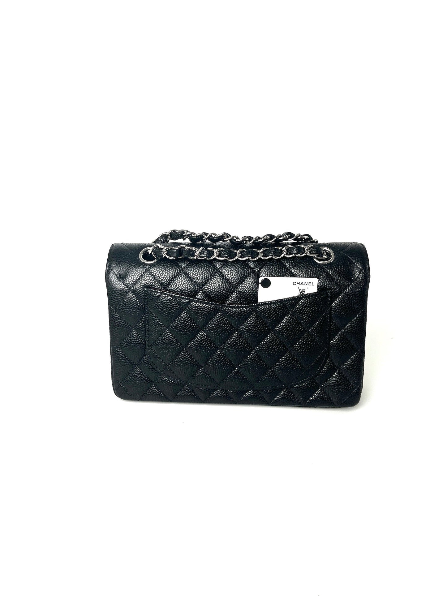 New CHANEL Black Small Quilted Caviar Leather Double Flap Shoulder Bag