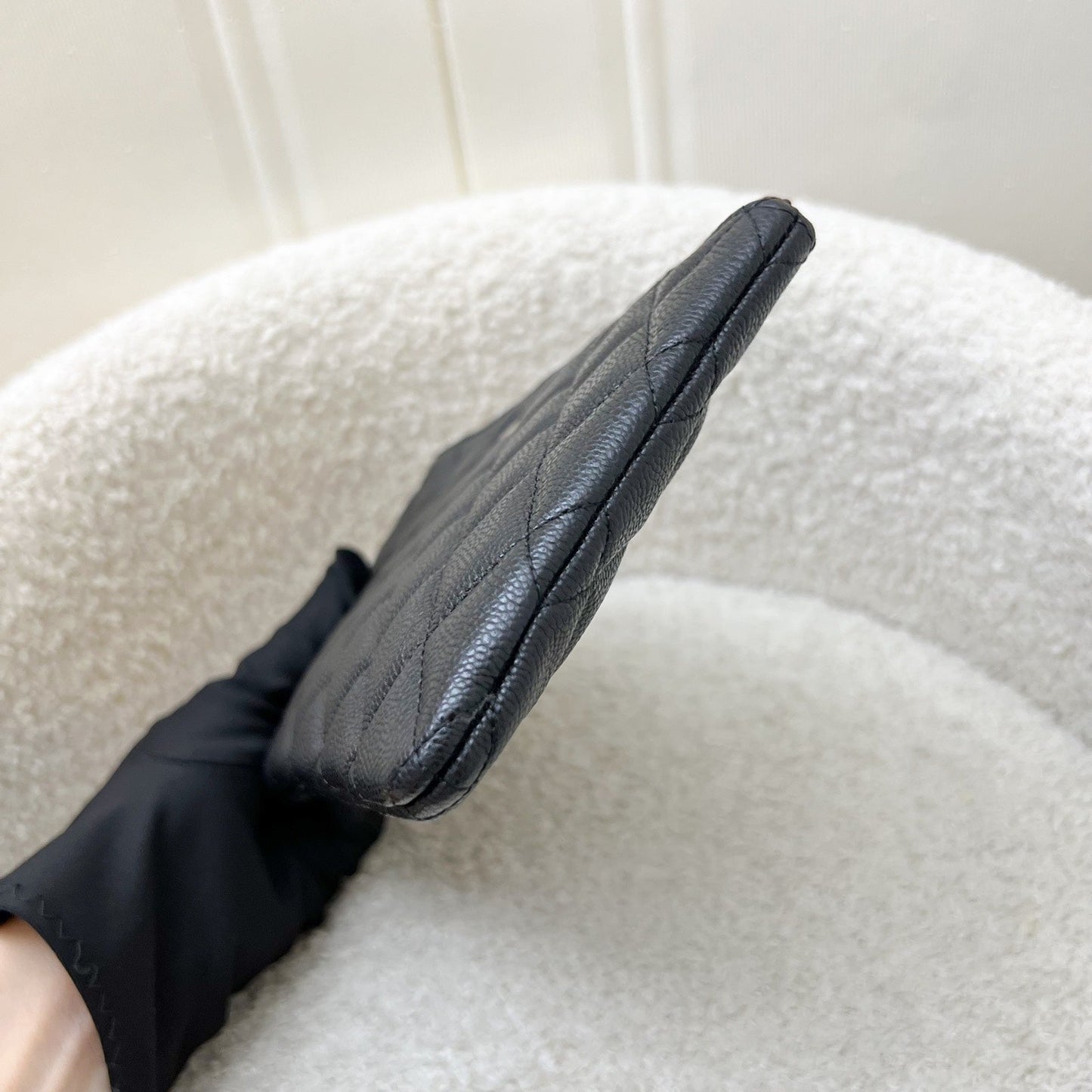 Chanel Classic Small O-Case Pouch in Black Caviar and LGHW (Model: AP4101) Clutch
