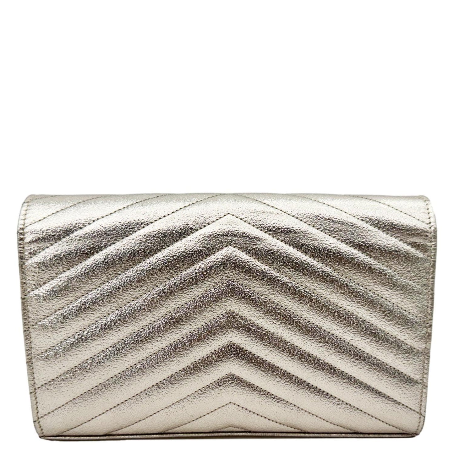 YVES SAINT LAURENT Cassandre Metallic Grain De Poudre Leather Shoulder Bag Silver