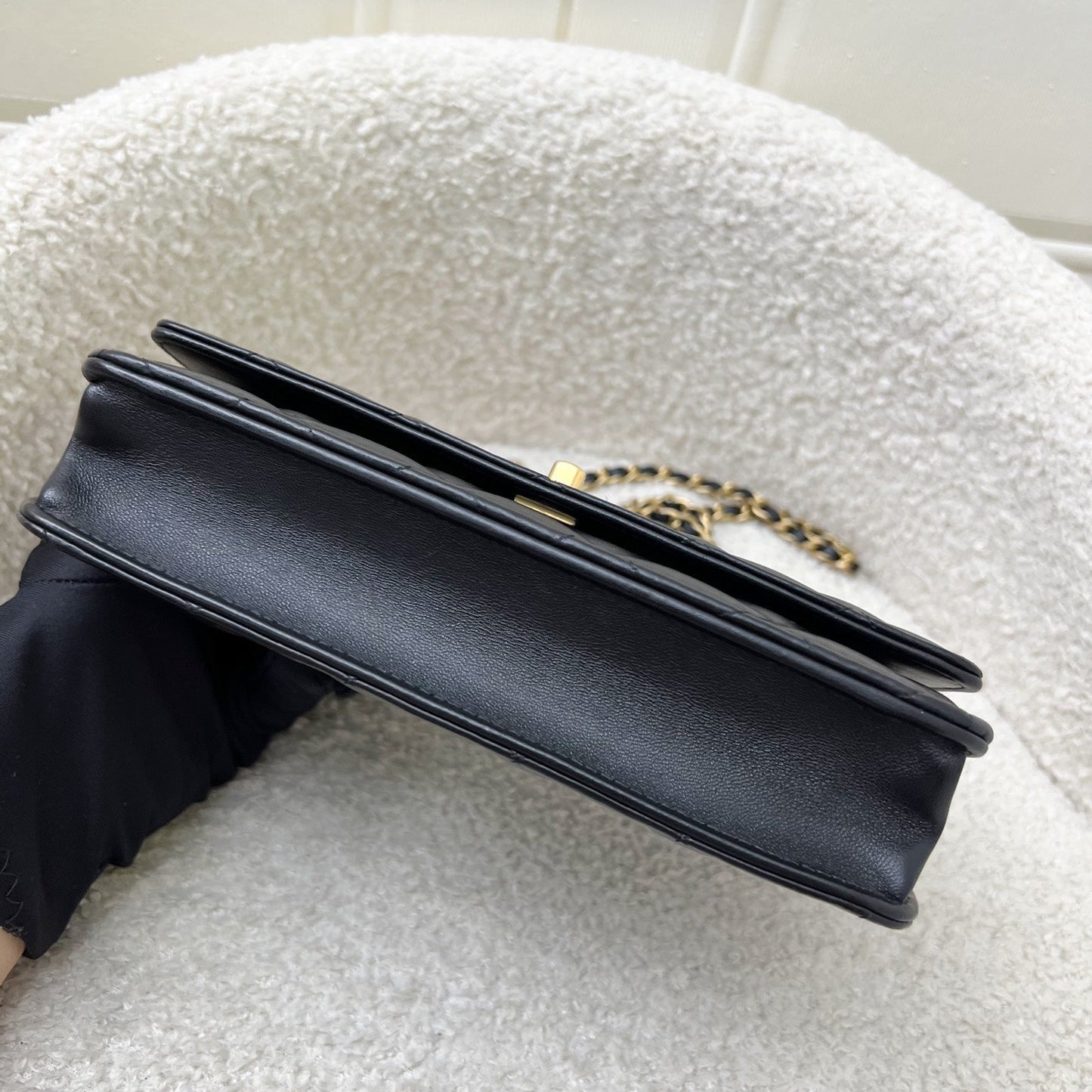 Chanel Pearl Crush Wallet on Chain WOC in Black Lambskin and AGHW (Model: AP1450) Crossbody