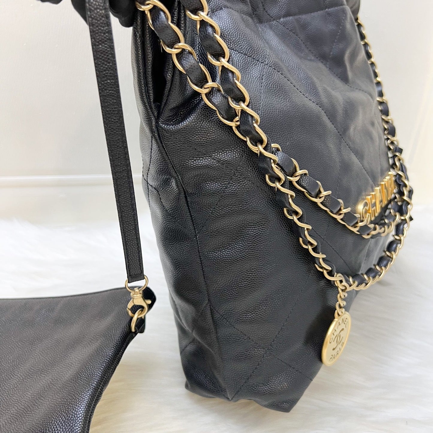 Chanel 22 Small Hobo Handbag in Black Caviar and GHW (Model: AS3260)
