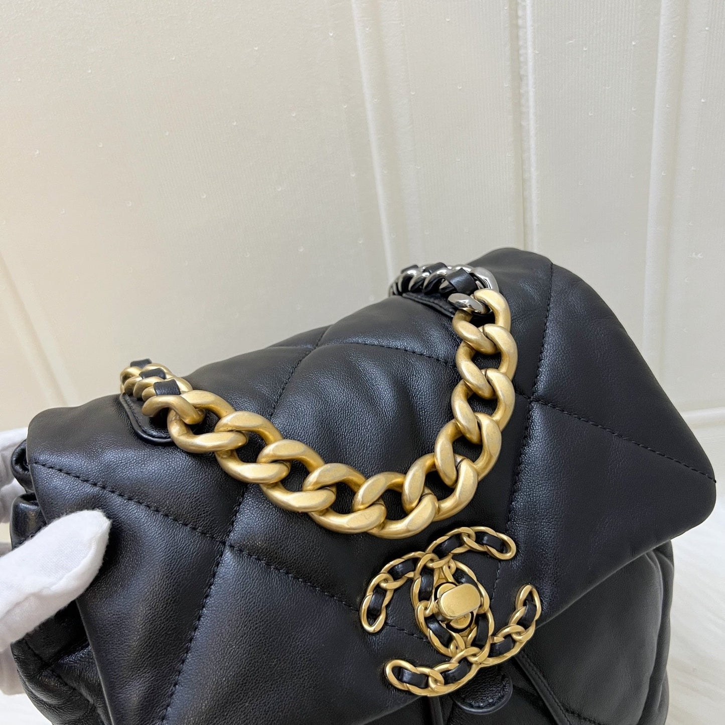Chanel 19 Backpack in Black Shiny Lambskin and AGHW