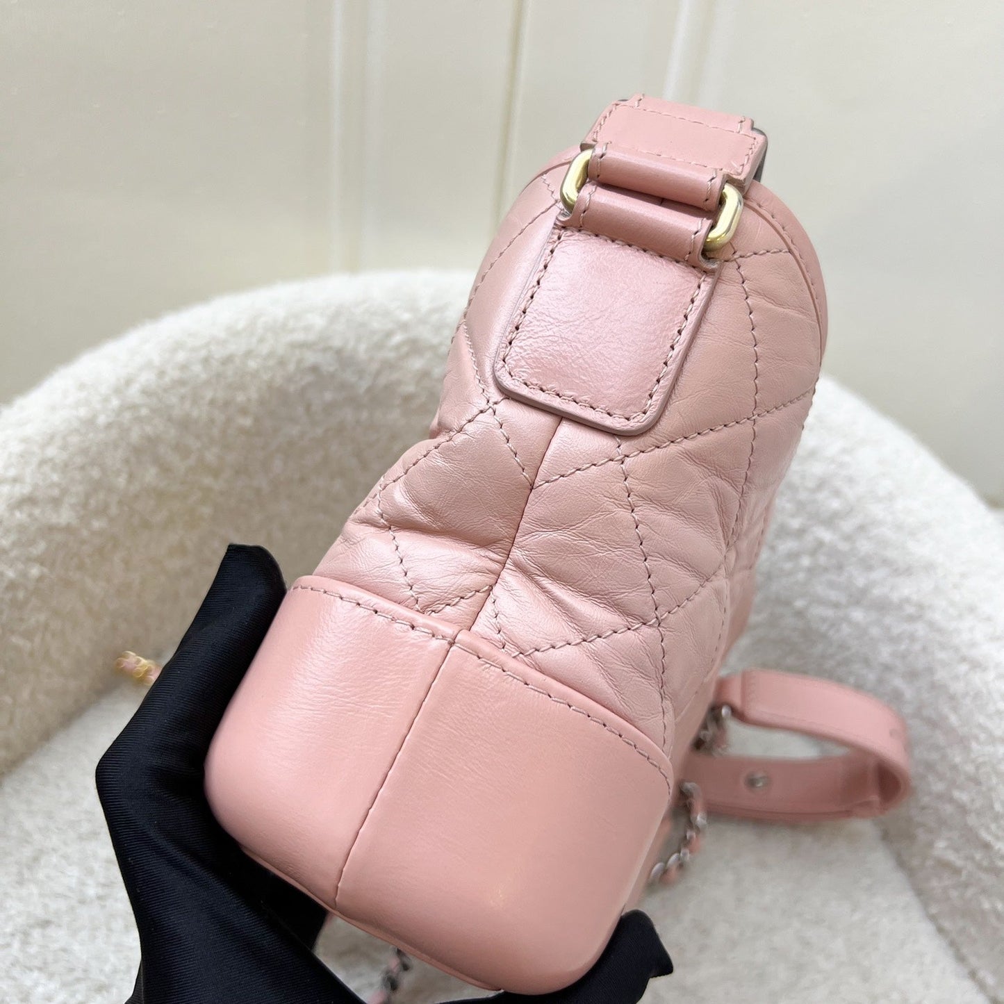 Chanel Small Gabrielle Hobo in Pink Distressed Calfskin, Pink Base and 3-Tone HW Shoulder Bag