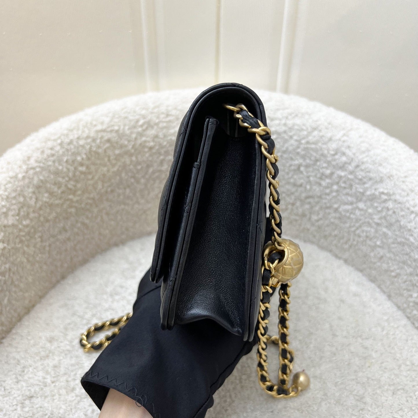 Chanel Pearl Crush Wallet on Chain WOC in Black Lambskin and AGHW (Model: AP1450) Crossbody