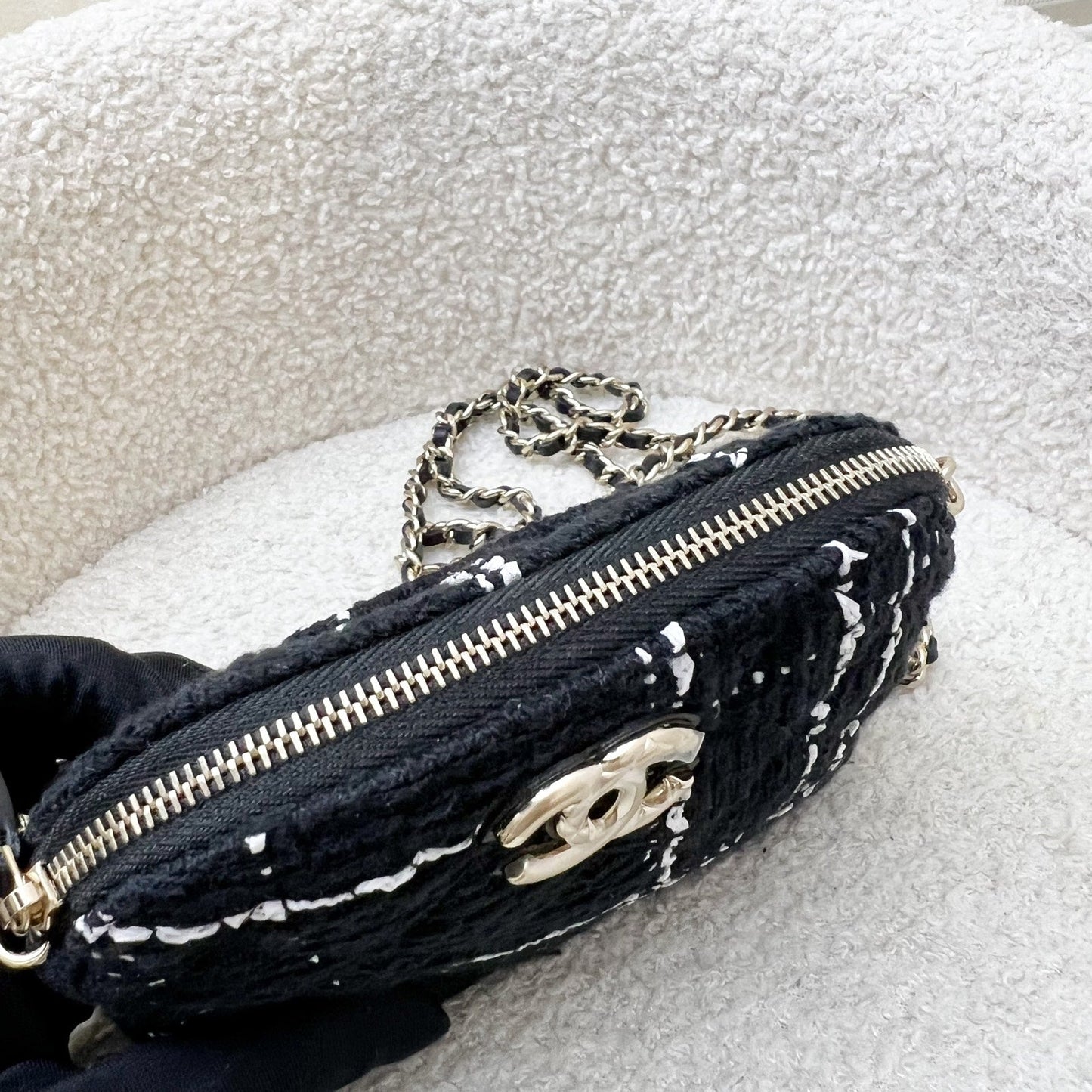 Chanel 24K VIP Gift Mini Bag in Black and White Tweed and LGHW