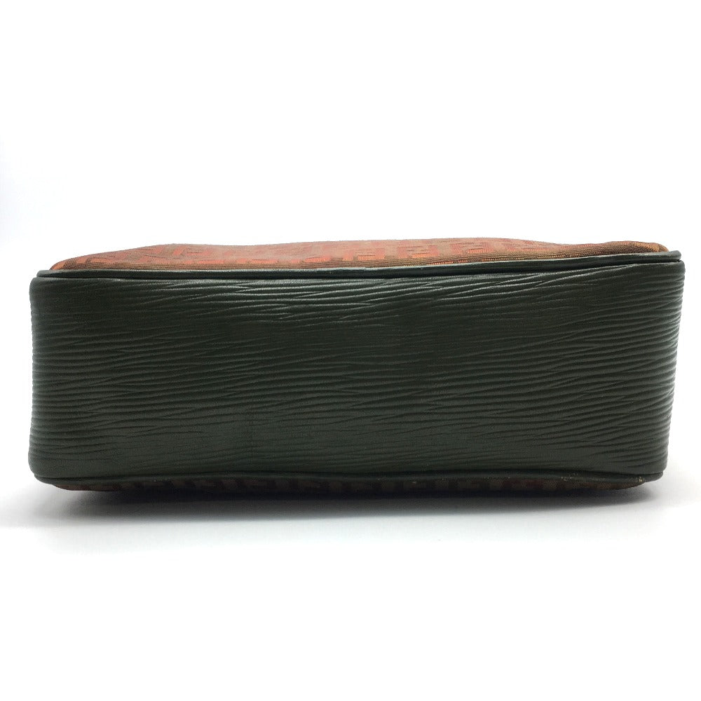 FENDI Shoulder Bag PVC / Leather Khaki x Brown type Zucchino ZuccaPattern logoPattern pochette old Women