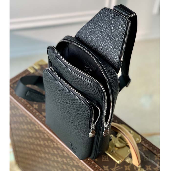 Louis Vuitton LV Unisex Avenue Sling Bag Black Taiga Cowhide Leather
