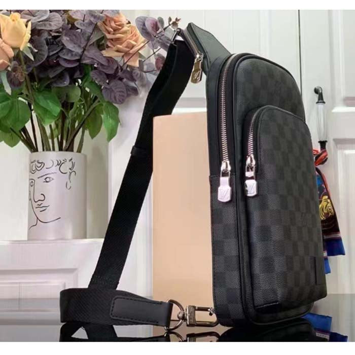 Louis Vuitton LV Unisex Avenue Slingbag NM Damier Graphite Coated Canvas Cowhide Leather