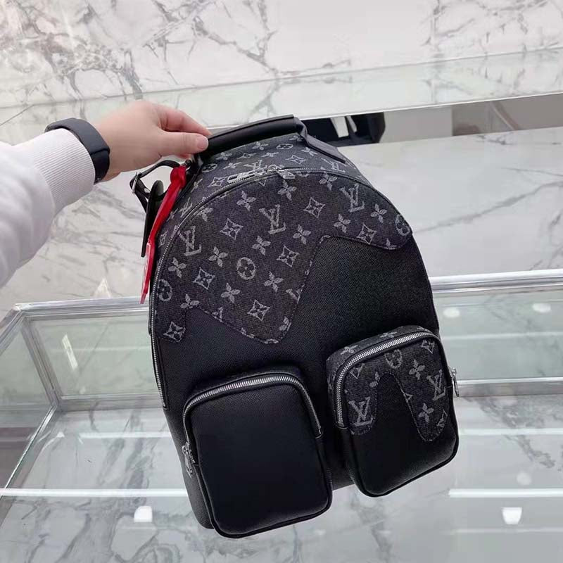 Louis Vuitton LV Unisex Backpack Multipocket Black Monogram Taurillon Cowhide Leather