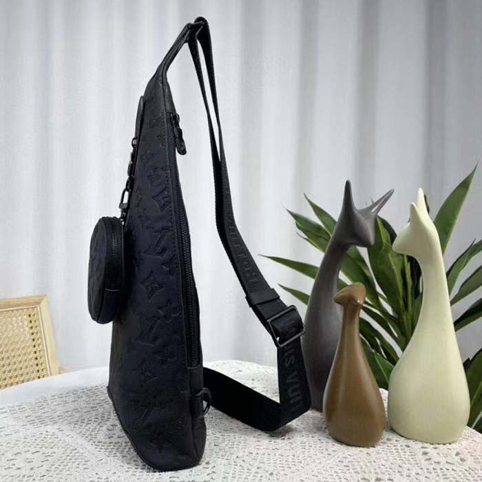 Louis Vuitton LV Unisex Duo Slingbag Black Calf Leather Removable Zipped Pouch