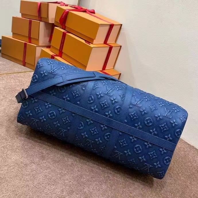 Louis Vuitton LV Unisex Keepall Bandoulière 50 Weekend Bag Blue Cowhide Leather