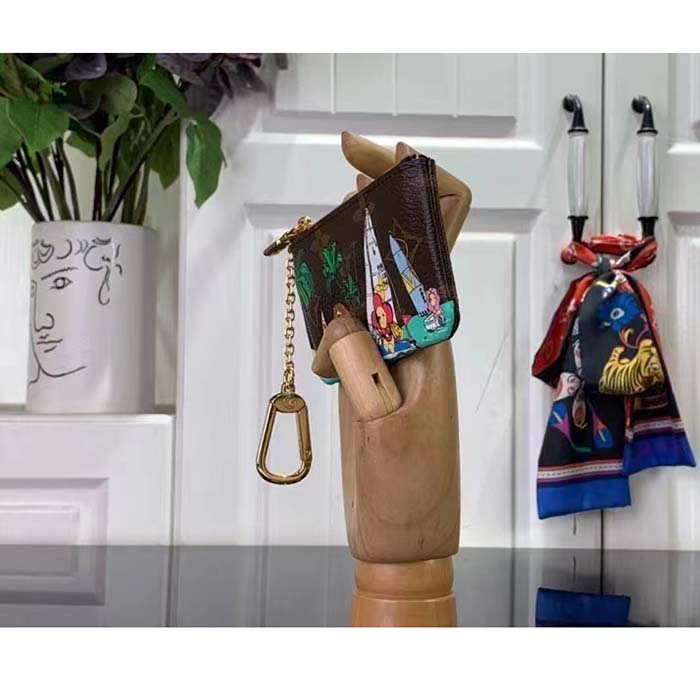 Louis Vuitton LV Unisex Key Pouch Dragon Fruit Pink Monogram Coated Canvas Grained Cowhide Leather Clutch