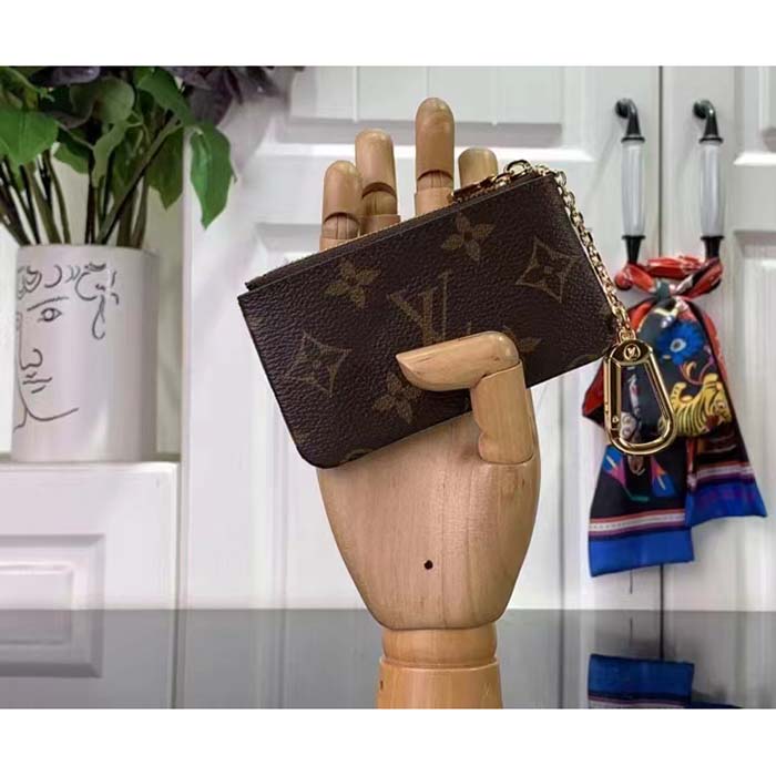 Louis Vuitton LV Unisex Key Pouch Pink Monogram Coated Canvas Grained Cowhide Leather Clutch