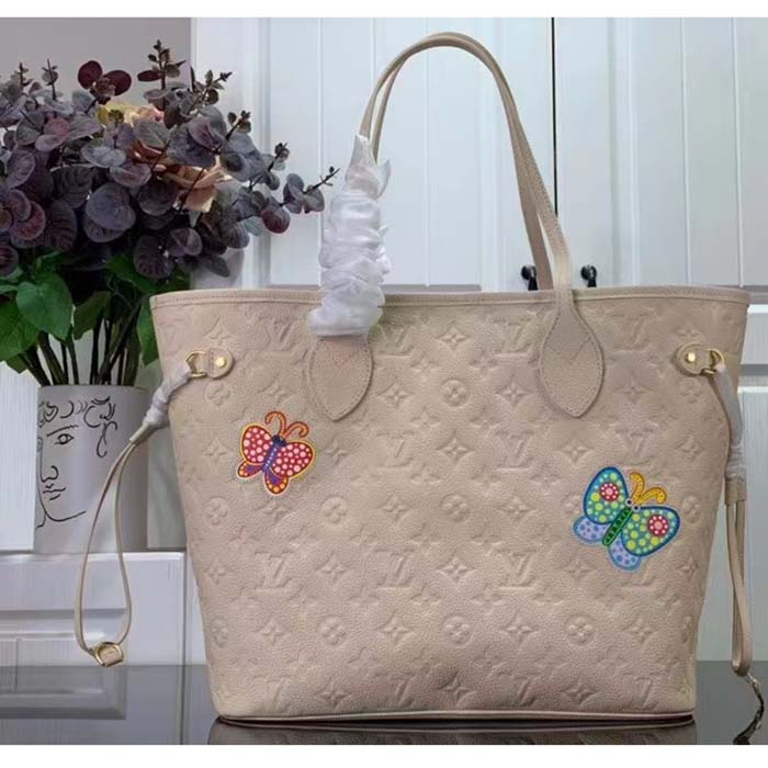Louis Vuitton LV Unisex LV x YK Neverfull MM Quartz Embossed Grained Monogram Empreinte Cowhide Leather Tote