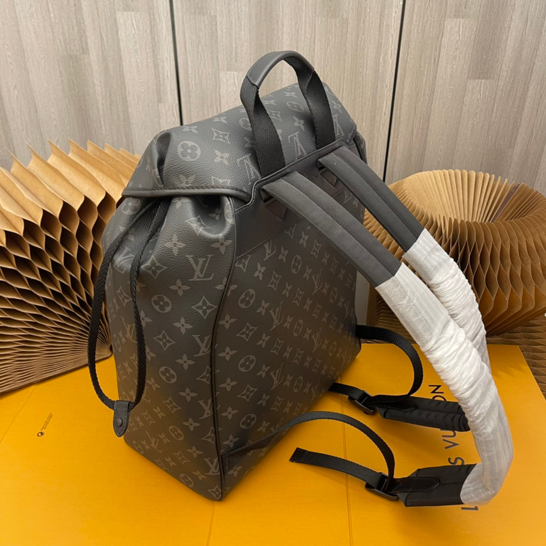 Louis Vuitton LV Unisex Montsouris Backpack Monogram Eclipse Coated Canvas Cowhide Leather
