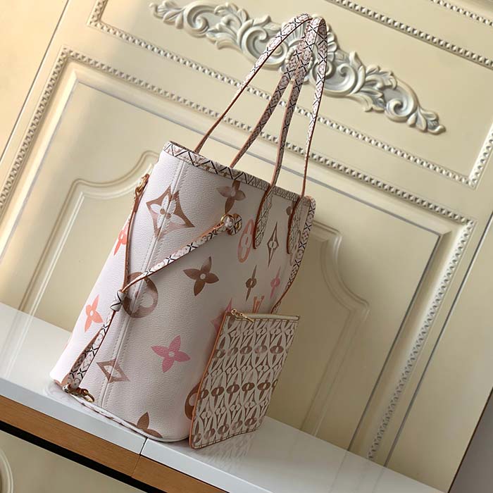 Louis Vuitton LV Unisex Neverfull MM Beige Monogram Coated Canvas Textile Lining Tote