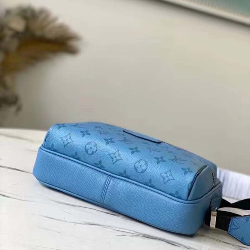 Louis Vuitton LV Unisex Outdoor Messenger Navy Blue Taiga Cowhide Leather Monogram Canvas Handbag