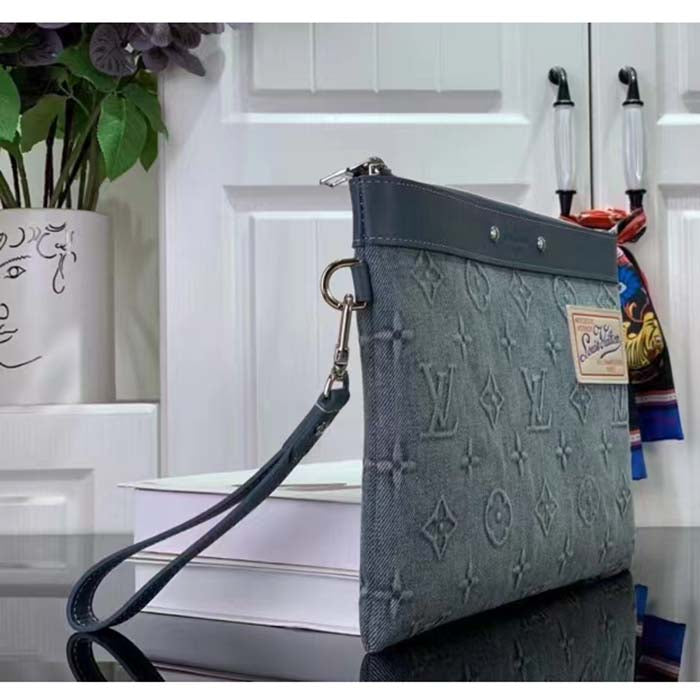 Louis Vuitton LV Unisex Pochette To Go Monogram Washed Coated Canvas Cowhide Leather Clutch
