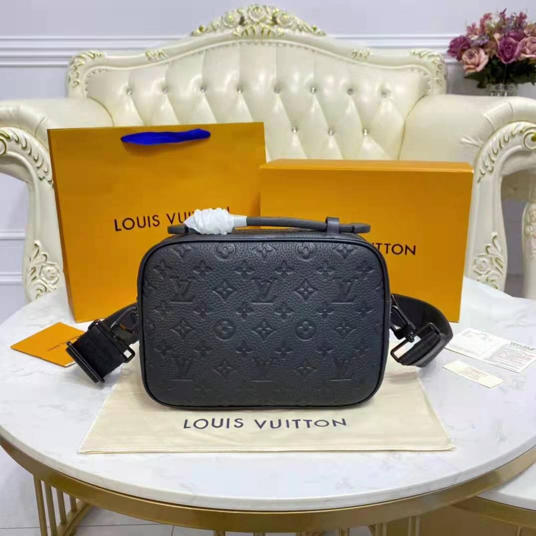 Louis Vuitton LV Unisex S Lock Messenger Black Monogram Embossed Taurillon Cowhide Leather Handbag