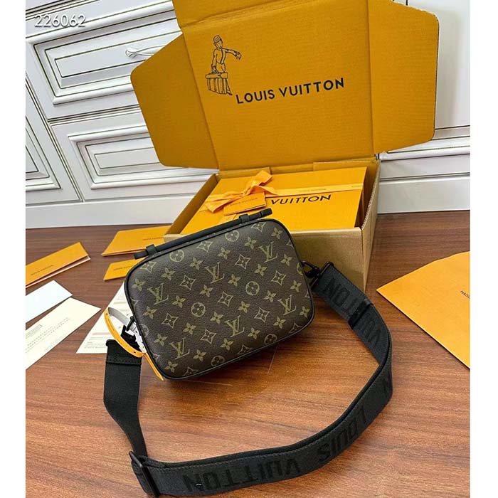 Louis Vuitton LV Unisex S Lock Messenger Black Monogram Macassar Coated Canvas Epi Leather Handbag