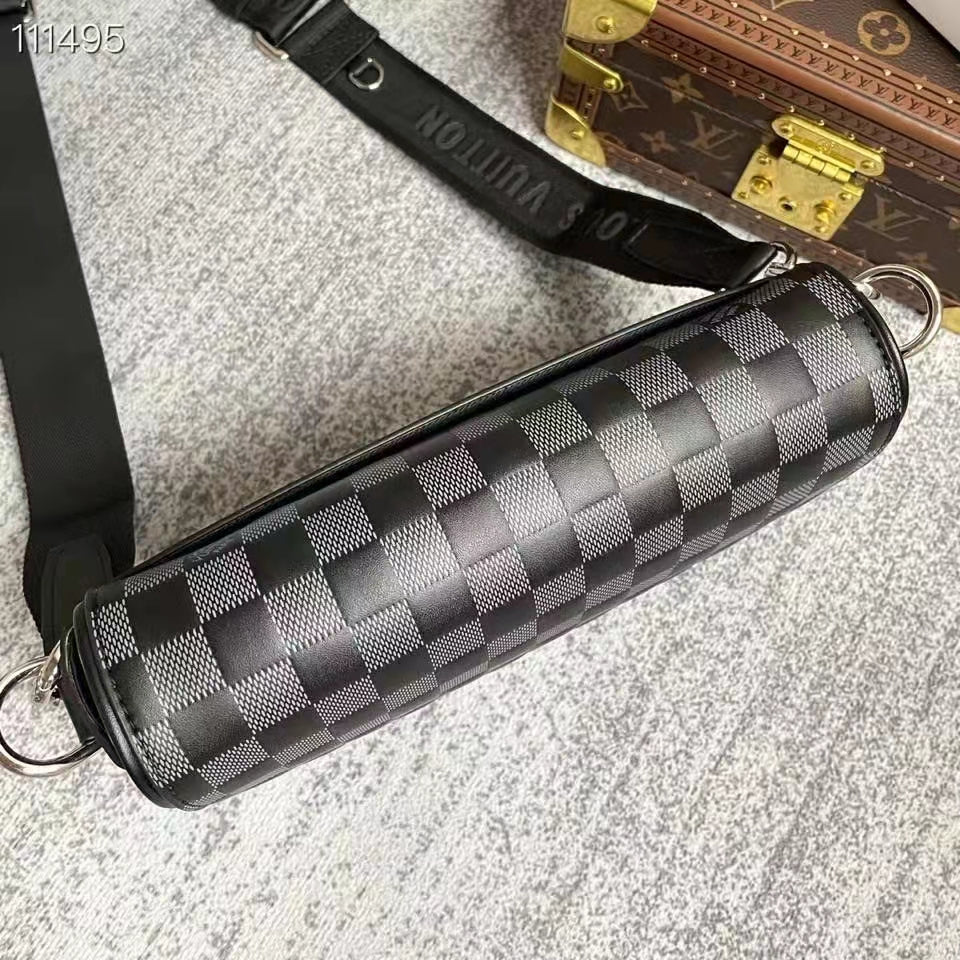 Louis Vuitton LV Unisex Studio Messenger Onyx Damier Infini Leather Cowhide Leather Handbag