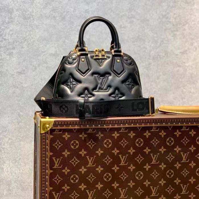 Louis Vuitton LV Women Alma BB Handbag Black Quilted Embroidered Smooth Calf Leather