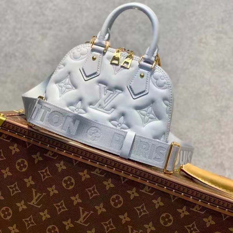 Louis Vuitton LV Women Alma BB Handbag Blue Quilted Embroidered Smooth Calf