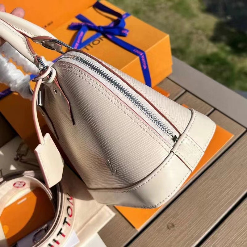 Louis Vuitton LV Women Alma BB Handbag White Epi Grained Cowhide Leather