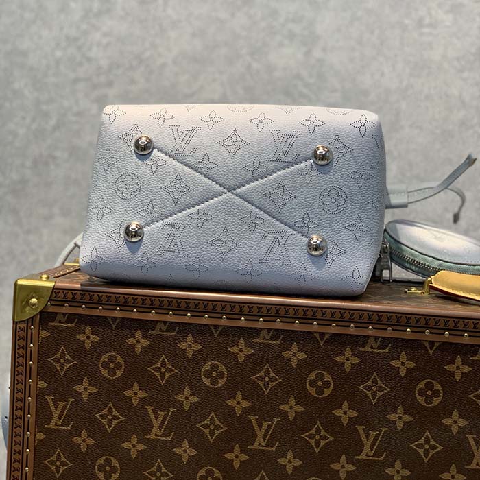 Louis Vuitton LV Women Bella Bucket Bag Olympe Blue Perforated Mahina Calf Leather