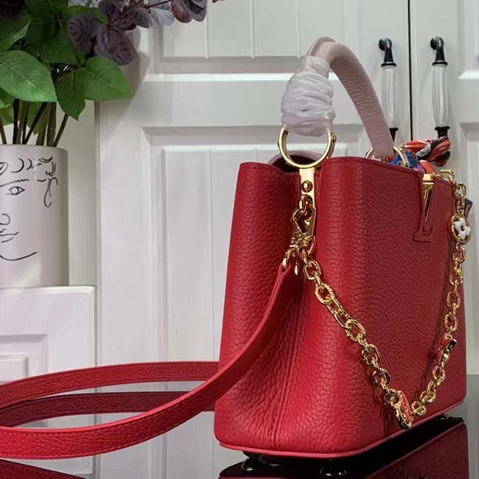 Louis Vuitton LV Women Capucines MM Handbag Rose Pink Taurillon Leather