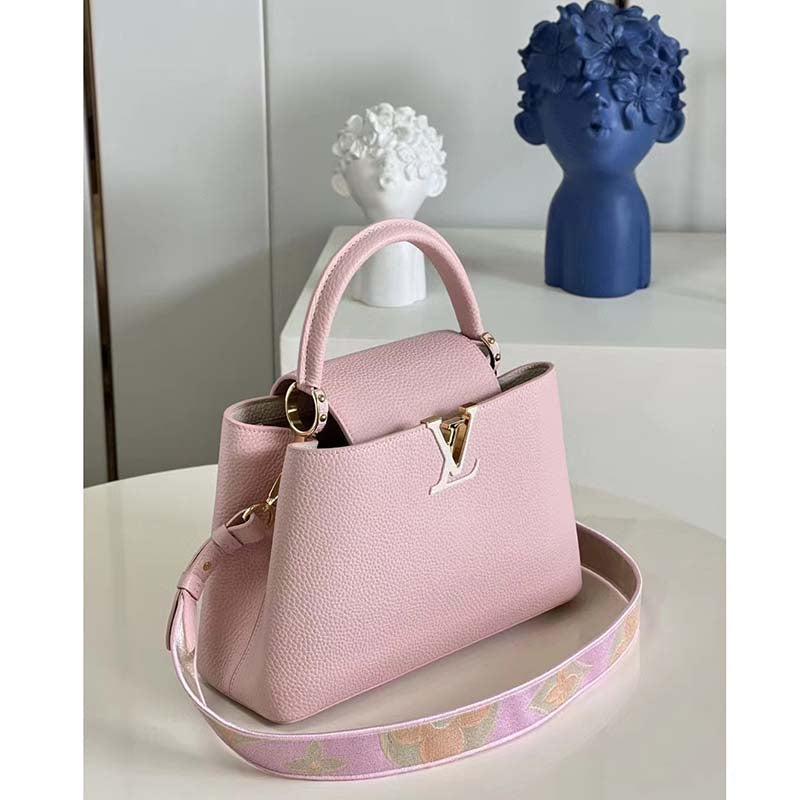 Louis Vuitton LV Women Capucines MM Handbag Pink Taurillon Leather Canvas