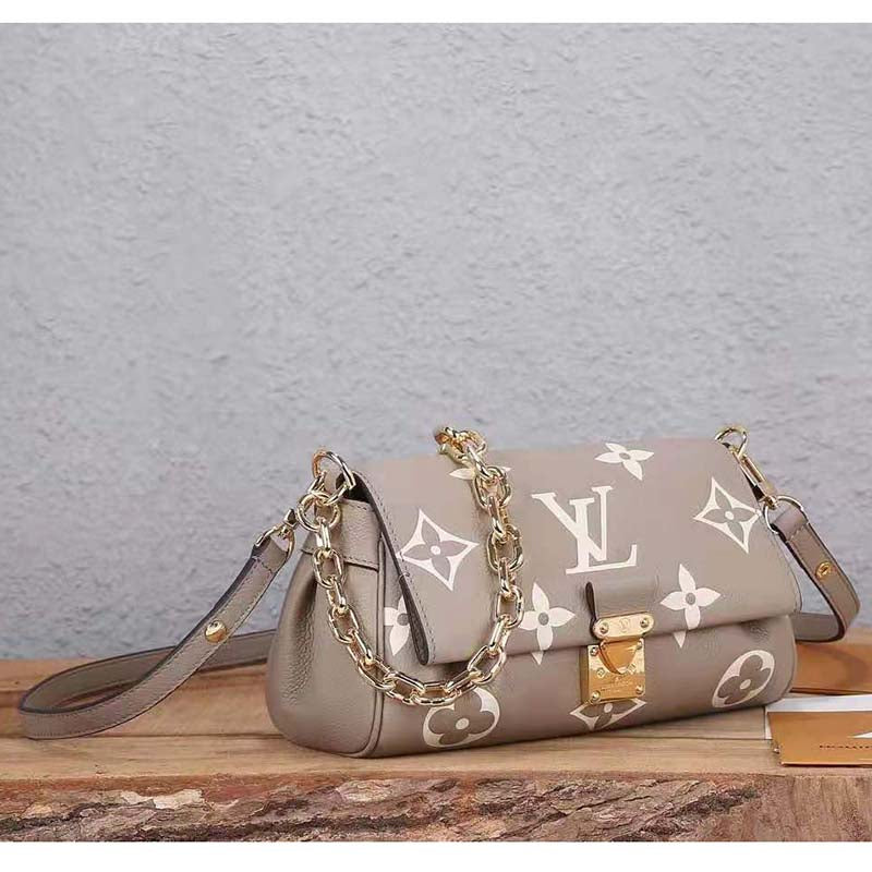 Louis Vuitton LV Women Favorite Tourterelle Gray Cream Monogram Empreinte Embossed Supple Grained Cowhide Handbag