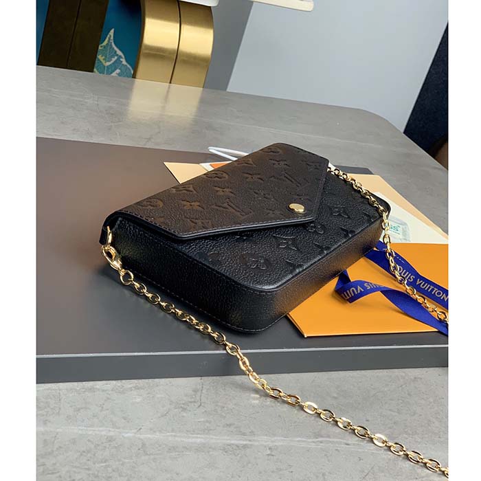 Louis Vuitton LV Women Félicie Pochette Black Monogram Empreinte Embossed Supple Grained Cowhide Clutch