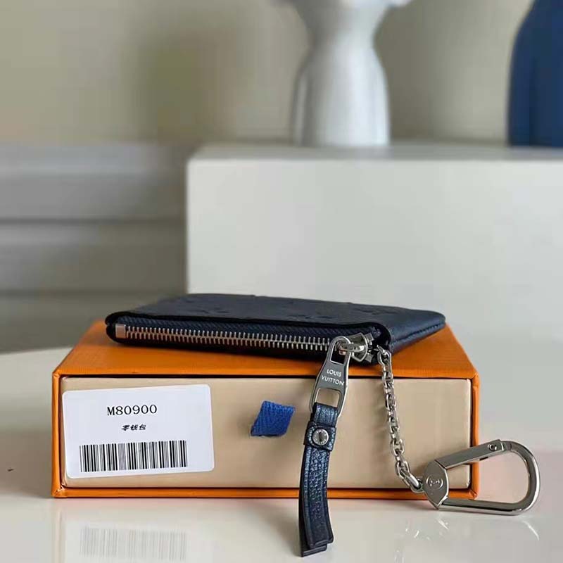 Louis Vuitton LV Women Key Pouch Navy Nacre Embossed Grained Cowhide Leather Clutch