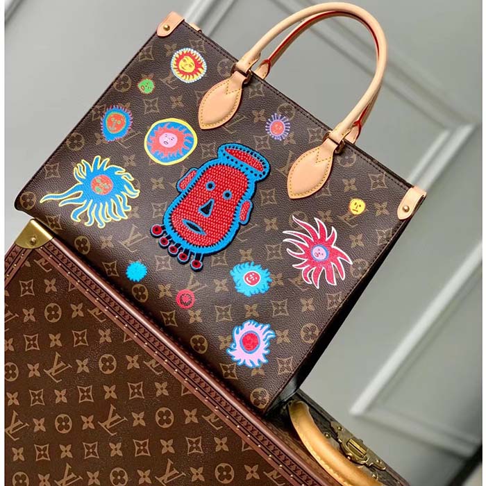 Louis Vuitton LV Women LV x YK OnTheGo MM Monogram Coated Canvas Faces Embroidery Tote