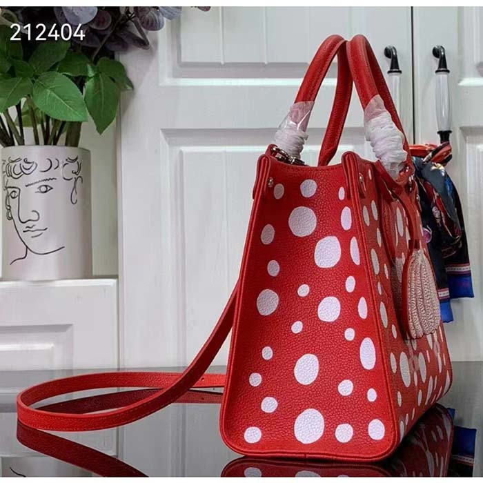 Louis Vuitton LV Women LV x YK OnTheGo PM Red White Embossed Grained Monogram Empreinte Cowhide Tote